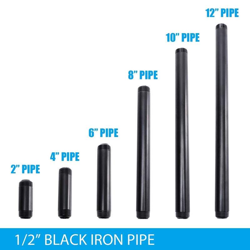 Home TZH 1/2" x 10" Black Painted Iron Pipe, Home TZH 10 Pack Black Paint Finish Threaded Metal Pipe Nipple for DIY Project/Furniture/Shelving Decoration (10, 10") - Image 3
